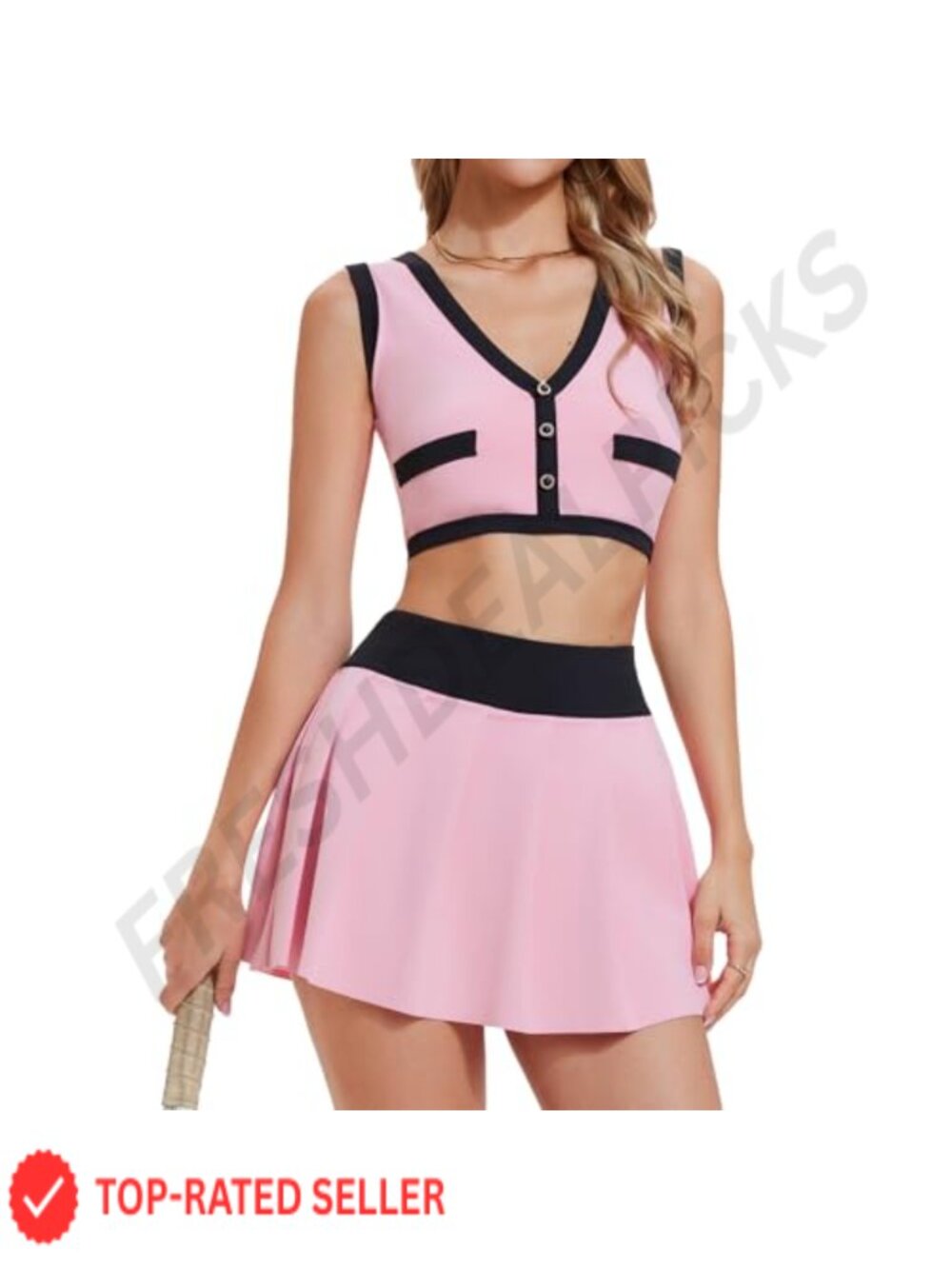 Two Piece Tennis Skirt Set Tank Top Pleated Skort with Shorts